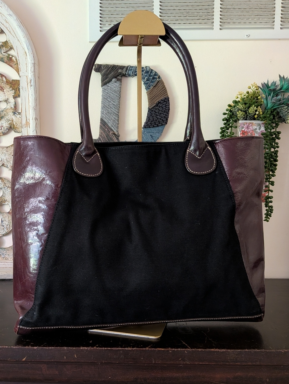 Levenger Black and Brown Tote Bag